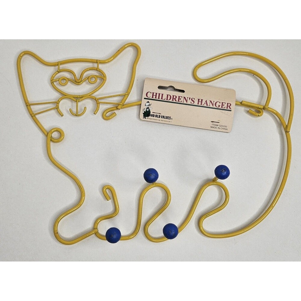 Kitty CAT Key Holder Hooks Metal Yellow Whimsical Wall Mount Children's Hanger